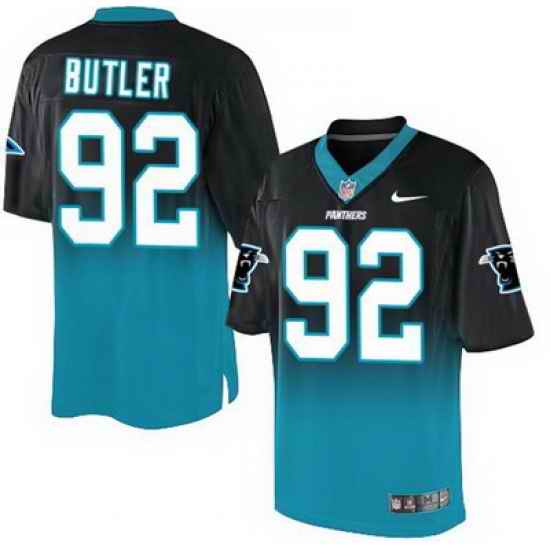 Nike Panthers #92 Vernon Butler Black Blue Mens Stitched NFL Elite Fadeaway Fashion Jersey